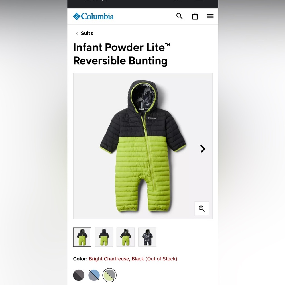 Columbia Infant Powder Lite™ Reversible Bunting | Bright Chartreuse & Black